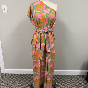 Show Me Your MuMu One-Shoulder Dress in Pink and Green Sz M NWT